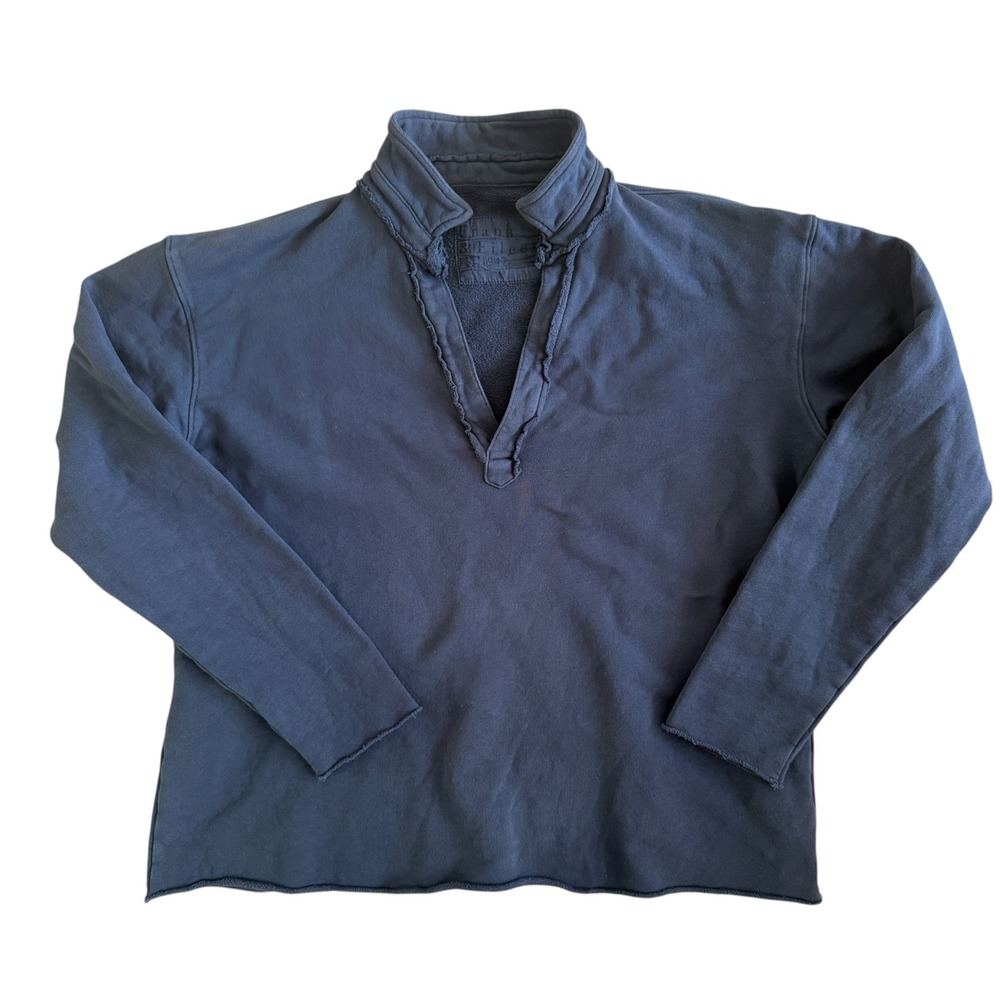 Frank & Eileen Patrick Popover Henley Triple Terry Sweatshirt Medium Dusty Blue